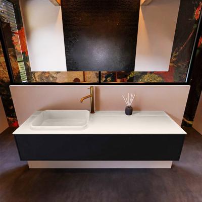 Badkamermeubelset Mondiaz Erin 150 cm met 1 Lade met RIDGE Wastafel Links Linen met 1 kraangat Greeploos Mat Urban