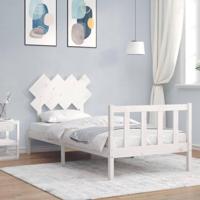 Bedframe met hoofdbord massief hout wit - thumbnail
