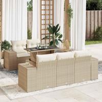 6-delige Loungeset met kussens poly rattan beige - thumbnail