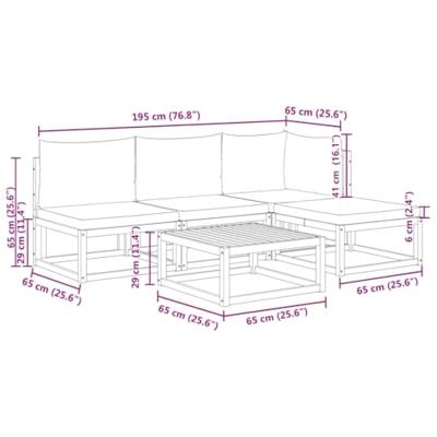 5-delige Loungeset met kussens massief acaciahout