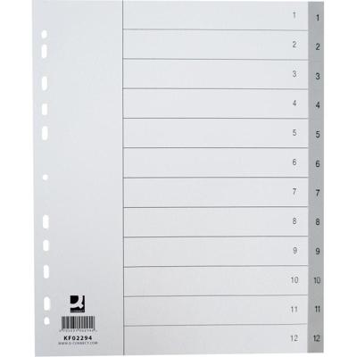 Q-CONNECT tabbladen, A4, PP, 11-gaatsperforatie, met indexblad, set van 1-12, 12 tabs, grijs