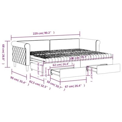 Slaapbank onderschuifbed en lades 80x200 cm fluweel donkergroen