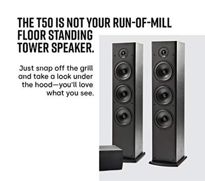 Polk Audio T50 Luidspreker, Zuilluidspreker voor Home Cinema en Muziek, Speaker met 20-150 Watt, Universele Poolklemmen, Ondersteunt Dolby, Staande Speaker, 30 kHz, Diepe Bas, Zwart