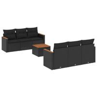 7-delige Loungeset met kussens poly rattan zwart - thumbnail