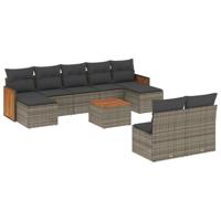 10-delige Loungeset met kussens poly rattan grijs - thumbnail