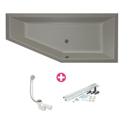 Ligbad Xenz Society compact | Rechts | 160x90 cm | Incl.Badafvoer | Met overloop | Acryl | Cement mat