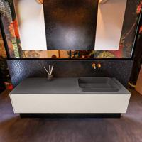 Badkamermeubelset Mondiaz Erin 150 cm met 1 Lade met RIDGE Wastafel Rechts Dark grey Zonder Kraangaten Greeploos Mat Linen - thumbnail