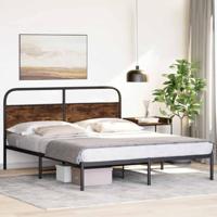 Bedframe zonder matras bewerkt hout gerookt eiken 150x200 cm - thumbnail