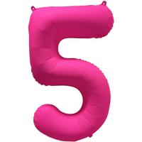 Folieballon Cijfer 5 Neon Roze (86cm) - thumbnail