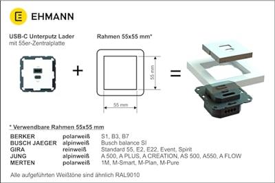 Ehmann 6460x0100 USB-laadbus Wit