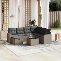 8-delige Loungeset met kussens poly rattan grijs - thumbnail