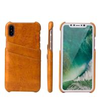 Fierre Shann retro olie Wax textuur PU lederen case voor iPhone X/XS met kaartsleuven (geel) - thumbnail