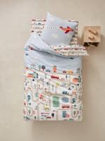 Set van kinderdekbedovertrek + kussensloop AUTO CITY print met autootjes - thumbnail
