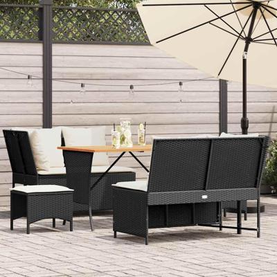 5-delige Loungeset met kussens poly rattan zwart