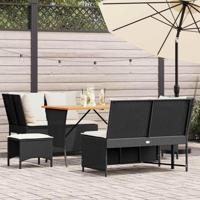 5-delige Loungeset met kussens poly rattan zwart - thumbnail