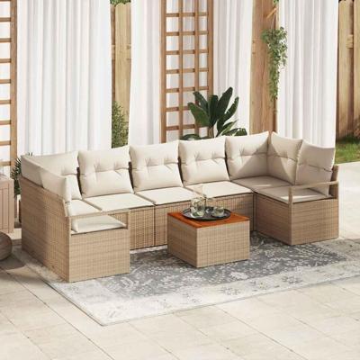 Tuinbankenset met opslag 8 pcs Beige en Crème poly rattan