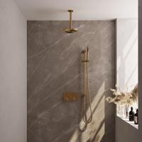 Gold Edition thermostatische inbouw regendouche set met drukknoppen en handdouche in goud geborsteld PVD - thumbnail