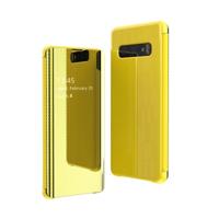Spiegel vergulde ultradunne mobiele telefoon Smart beschermhoes voor Samsung S10 plus Flip-Free Smart antwoordende telefoon (geel) - thumbnail