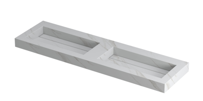 INK Pitch Wastafel Keramische Slab Bak Dubbel met Drain en Front en Side Skirts Zonder Kraangaten - 1600x450x90 mm - Calacatta Mat
