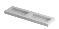 INK Pitch Wastafel Keramische Slab Bak Dubbel met Drain en Front en Side Skirts Zonder Kraangaten - 1600x450x90 mm - Calacatta Mat - thumbnail