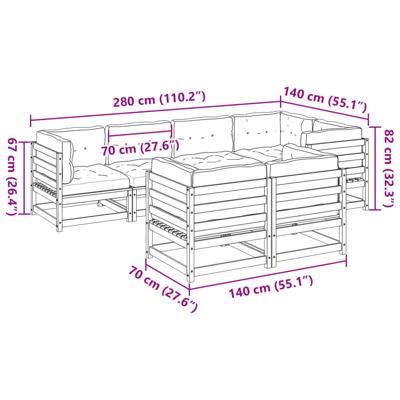 7-delige Loungeset met kussens massief grenenhout wasbruin - thumbnail