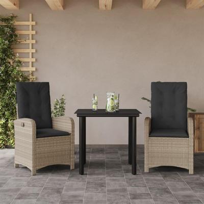 3-delige Tuinset met kussens poly rattan lichtgrijs