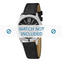 Jacques Lemans horlogeband 1-1840A Leder Zwart + zwart stiksel - thumbnail