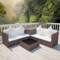 4-delige Loungeset met kussens poly rattan bruin - thumbnail