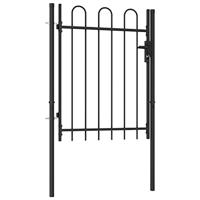 VidaXL Poort met gebogen bovenkant enkel 1x1,2 m staal zwart - thumbnail