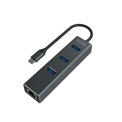 Savio AK-57 USB-C - 3 x USB-A HUB met RJ-45 Gigabit Ethernet adapter, 5000 Mbit/s, grijs - thumbnail