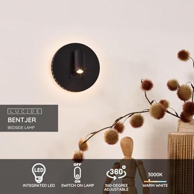 Lucide BENTJER - Bedlamp / Wandlamp - Ø 14 cm - LED - 3000K - Zwart
