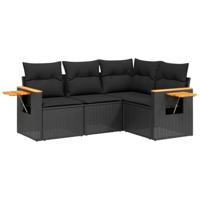4-delige Loungeset met kussens poly rattan zwart - thumbnail