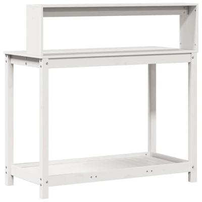 Oppottafel met schappen 108x50x109,5 cm massief grenenhout wit - thumbnail