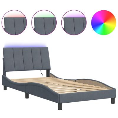 Bedframe met LED-verlichting fluweel donkergrijs 100x200 cm - thumbnail