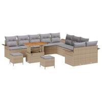 Tuinbankenset met kussen 13 pcs Beige poly rattan - thumbnail