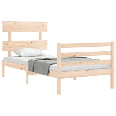 Bedframe met hoofdbord massief hout 90x200 cm