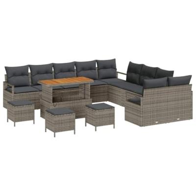 Tuinbankenset met kussen 14 pcs Grijs poly rattan