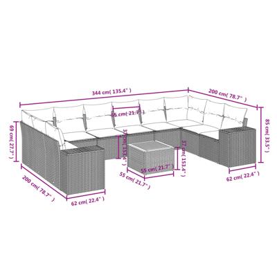11-delige Tuinset met kussens poly rattan beige - thumbnail