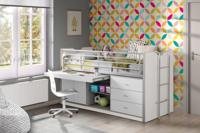 Vipack halfhoogslaper Bonny met uitschuifbaar bureau - wit - 116x96x207 cm - thumbnail