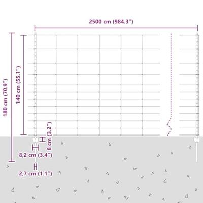VidaXL Hek met paal zilver 1,4 x 25 m staal