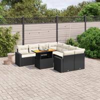 9-delige Loungeset met kussens poly rattan zwart - thumbnail