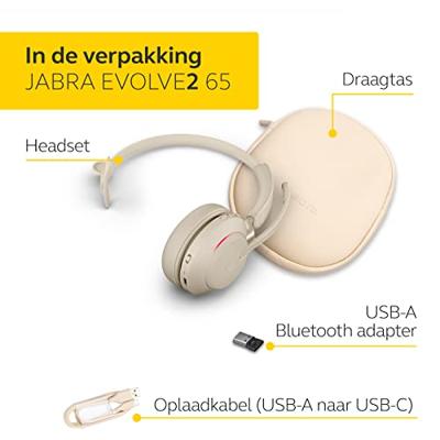Evolve2 65 MS Mono Beige - Bluetooth Headset - op oor - omkeerbaar - Bluetooth - draadloos - USB-A