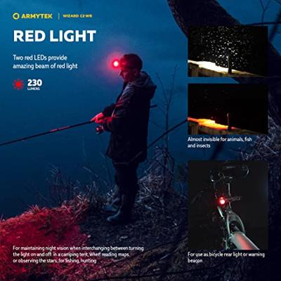 ArmyTek Wizard C2 WR Magnet Warm & Red Hoofdlamp werkt op een accu LED Met magneethouder 1100 lm 3 h 65 g