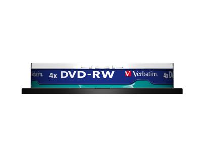 Verbatim 2330530 DVD RW 4,7 GB - 4x brandsnelheid, lange levensduur, krasbescherming, 10 Pack Spindle, meerkleurig