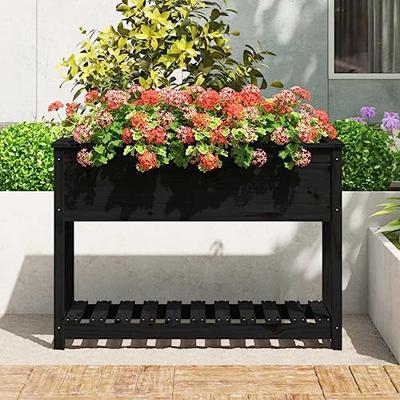 Plantenbak met schap 111,5x54x81 cm massief grenenhout zwart