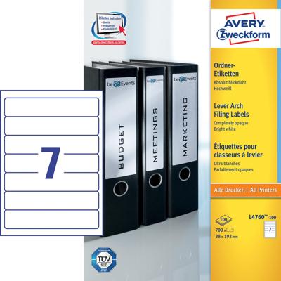 Avery Zweckformft L4760-100 ordnerrugetiketten ft 192 x 38 mm (b x h), 700 etiketten, wit