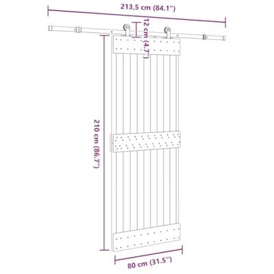 Schuifdeur met beslag 80x210 cm massief grenenhout