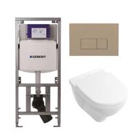 Villeroy & Boch O.novo Toiletset - Geberit inbouwreservoir - diepspoel wandcloset - softclose - bedieningsplaat bedieningsplaat taupe - rechthoekige knoppen - wit 0701131/0124124/0124182/SW1102379 - thumbnail