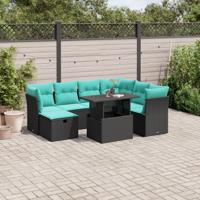 8-delige tuinbankset met kussens, zwart polyrotan - thumbnail