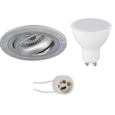 LED Inbouwspot Set GU10 - Rond Mat Zilver 8W - Koud Wit 6400K - Kantelbaar Ø92mm